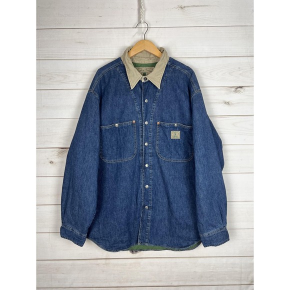 Vintage Lucky Brand Jacket Mens XL Denim Cord Collar Quilted Lined USA Horse 90s